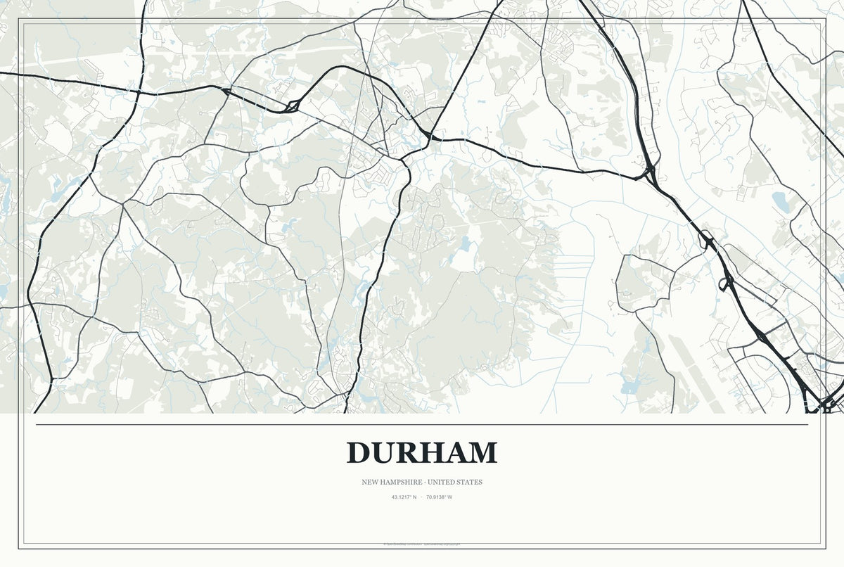 Durham, New Hampshire City Map Aluminum Sign in Gallery Air style