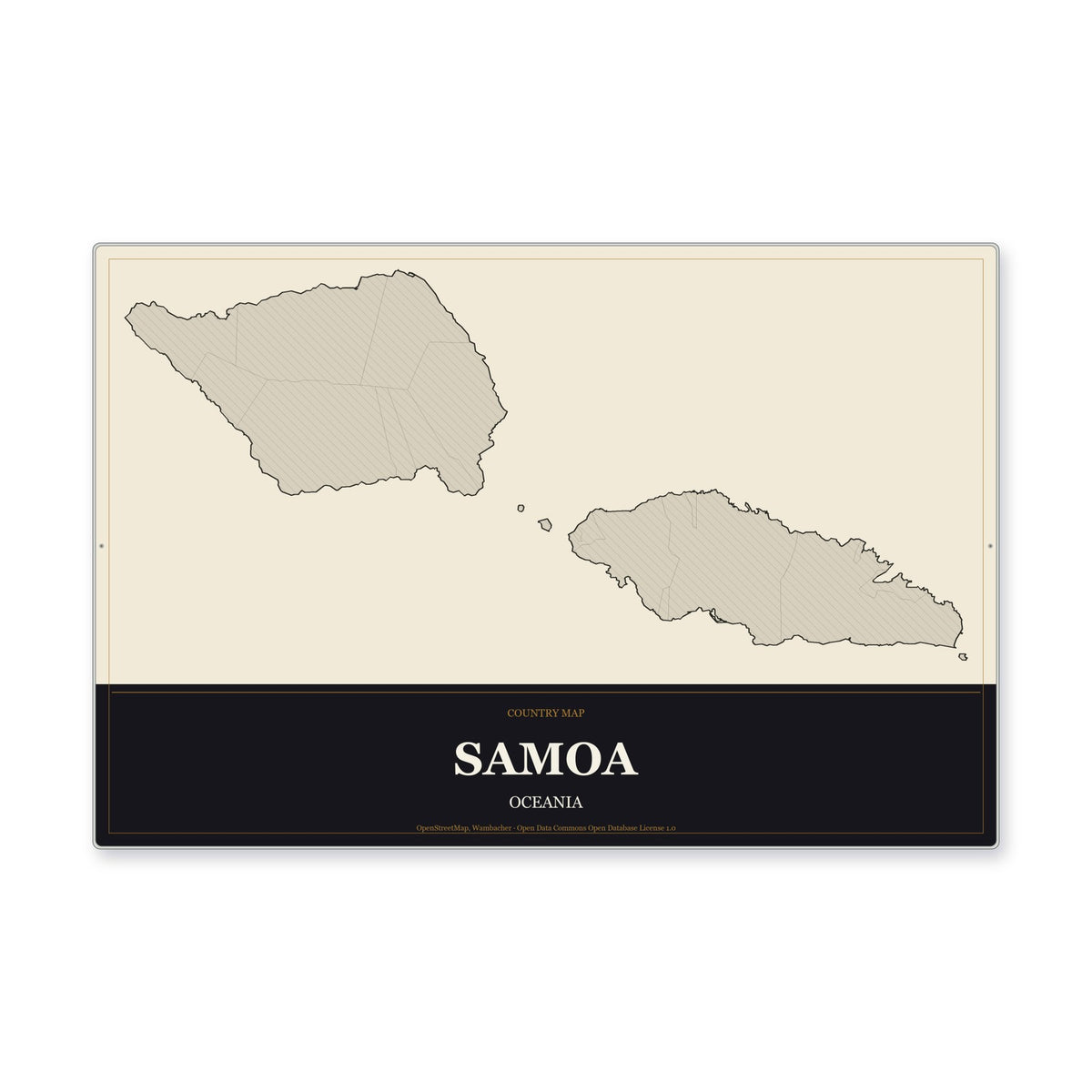 Samoa Country Map Aluminum Sign in Museum Plaque style
