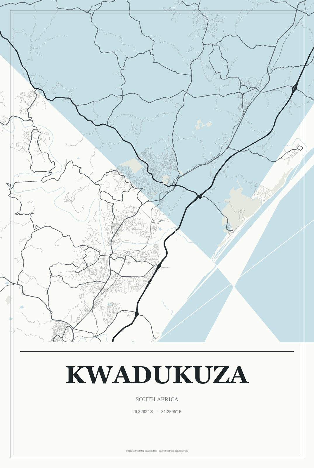 KwaDukuza, South Africa City Map Aluminum Sign in Gallery Air style
