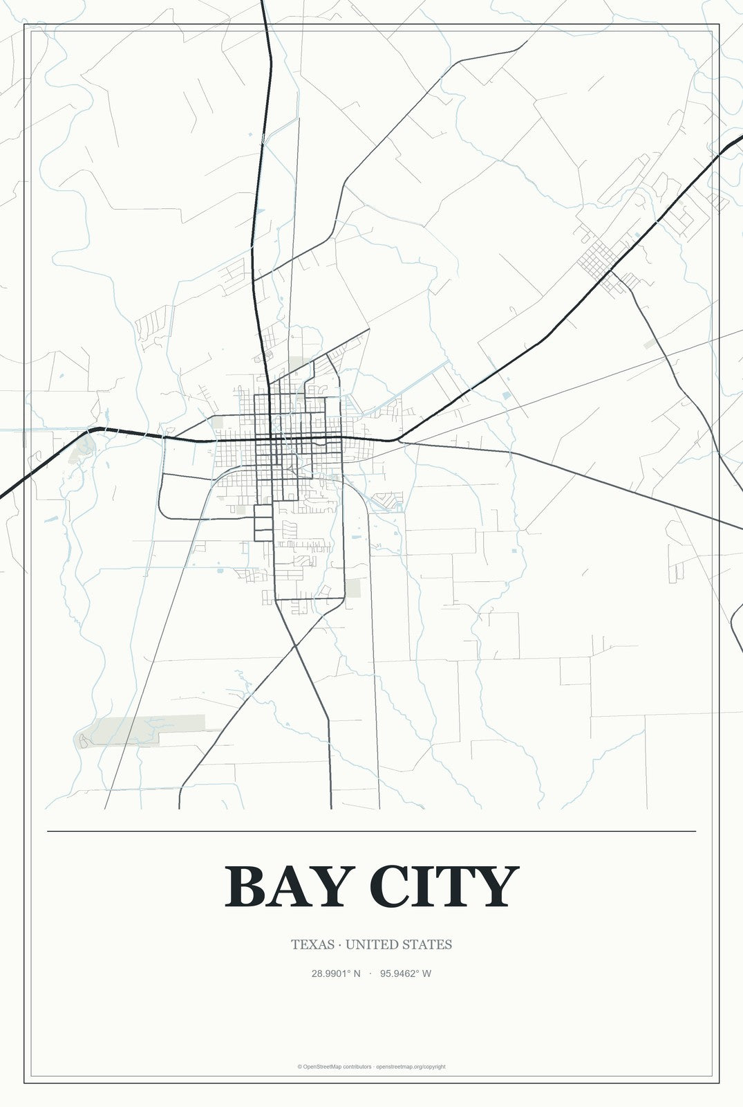 Bay City, Texas City Map Aluminum Sign in Gallery Air style