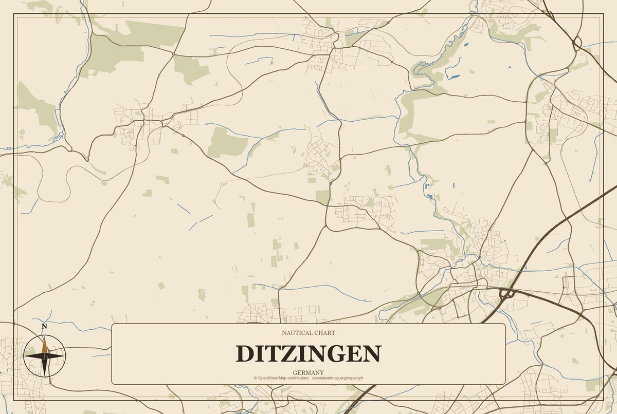 Ditzingen, Germany City Map Aluminum Sign in Heritage Nautical style