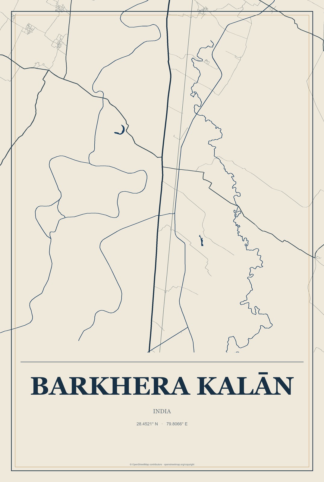 Barkhera Kalān, India City Map Aluminum Sign in Coastal Cutout style
