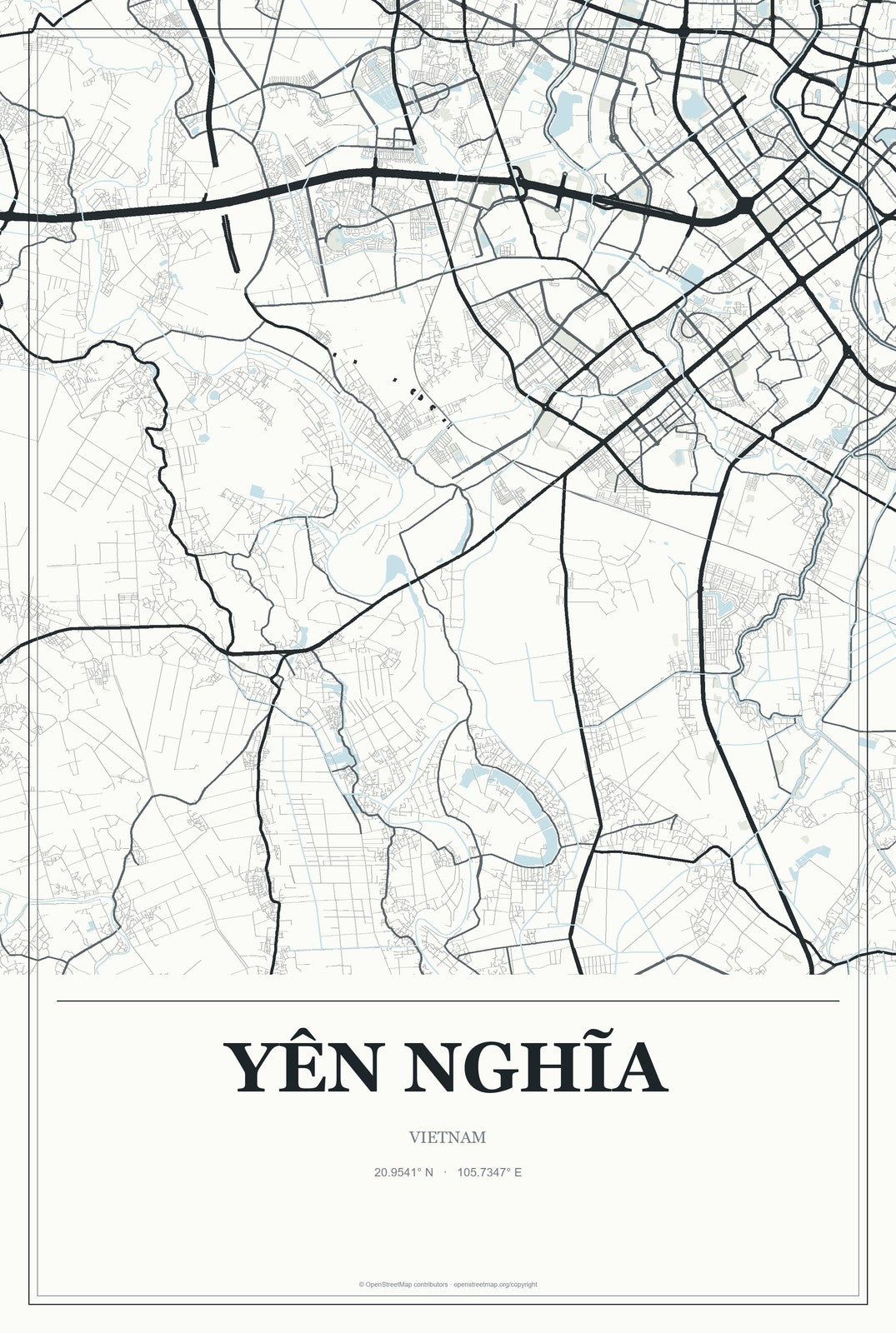 Yên Nghĩa, Vietnam City Map Aluminum Sign in Gallery Air style