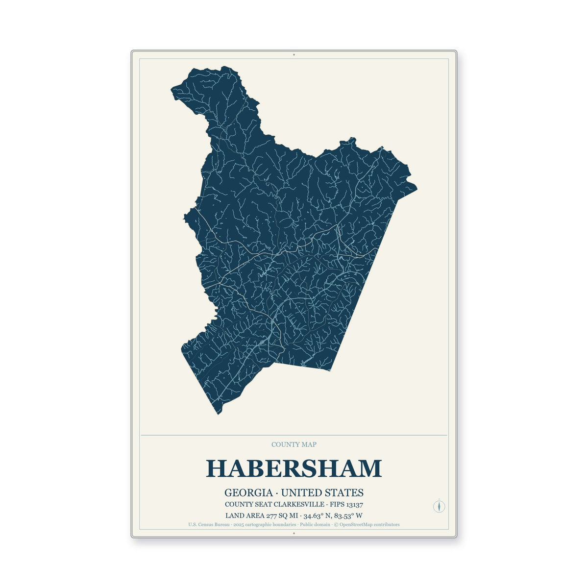 Habersham County, Georgia Map Aluminum Sign in Coastal Cutout style