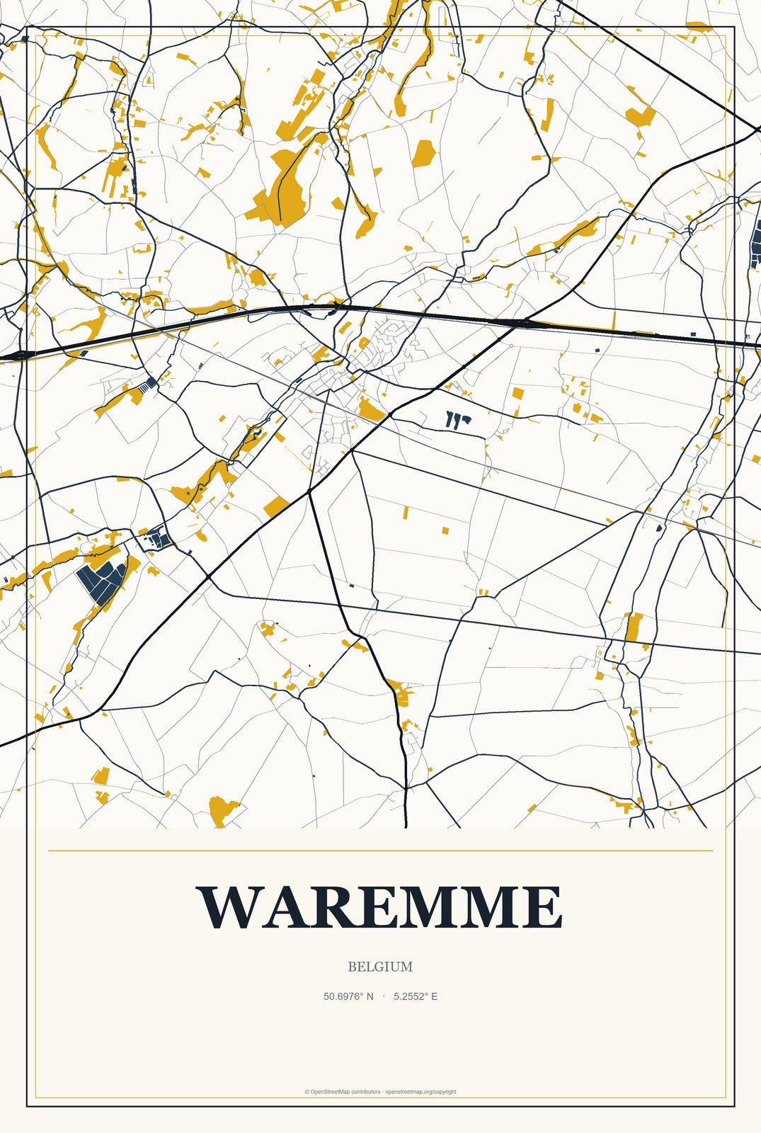 Waremme, Belgium City Map Aluminum Sign in Citrine Modern style