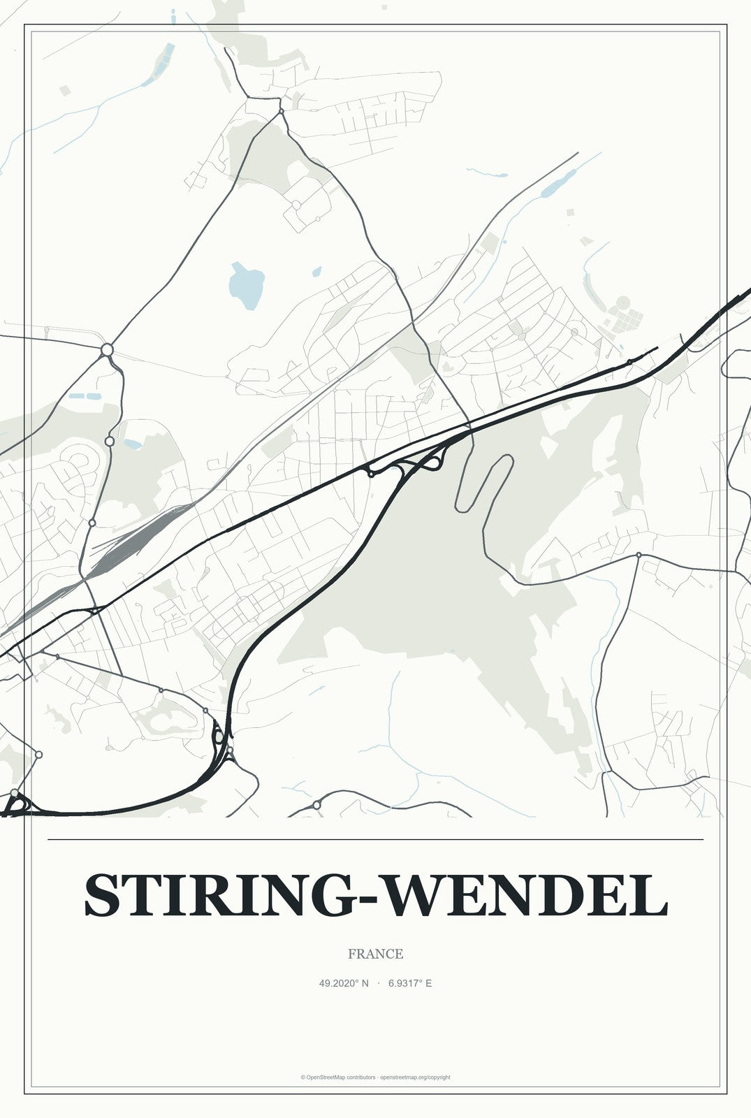 Stiring-Wendel, France City Map Aluminum Sign in Gallery Air style