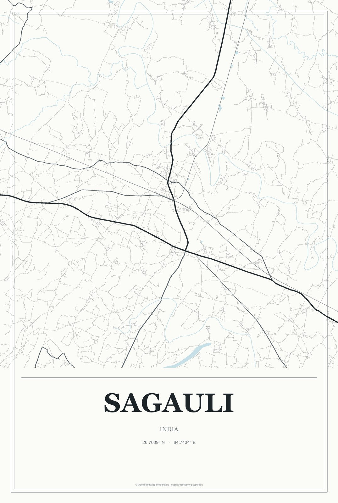 Sagauli, India City Map Aluminum Sign in Gallery Air style