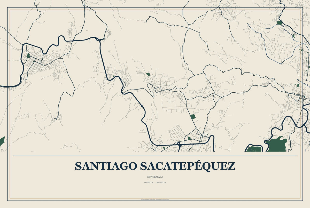 Santiago Sacatepéquez, Guatemala City Map Aluminum Sign in Coastal Cutout style