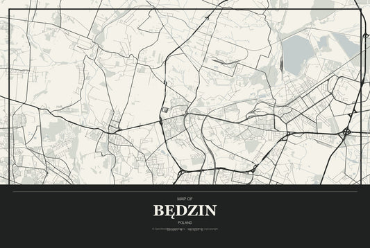 Będzin, Poland City Map Aluminum Sign in Museum Plaque style