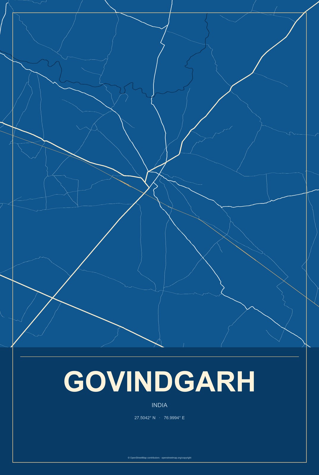 Govindgarh, Rajasthan, India City Map Aluminum Sign in Harbor Cobalt style