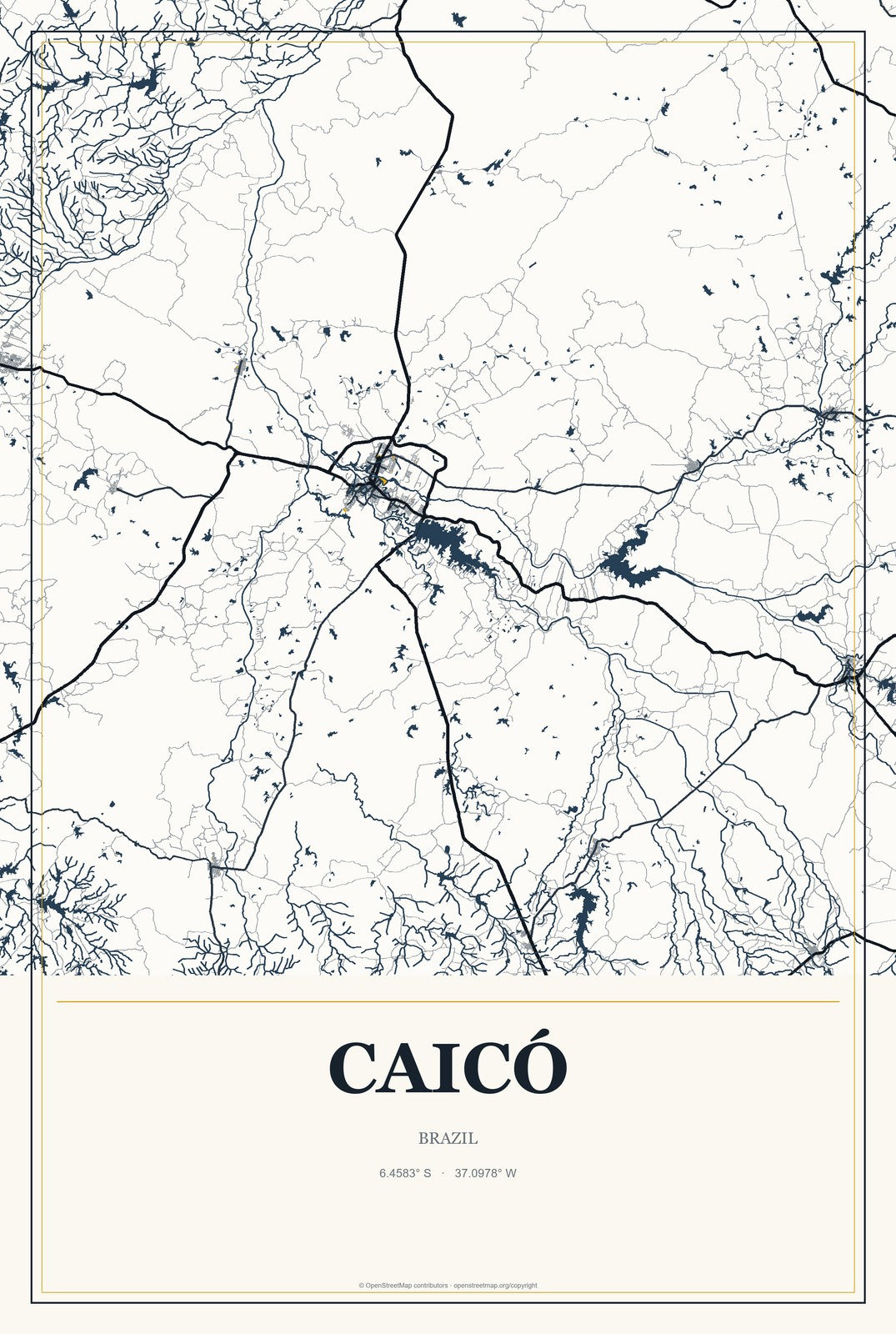 Caicó, Brazil City Map Aluminum Sign in Citrine Modern style