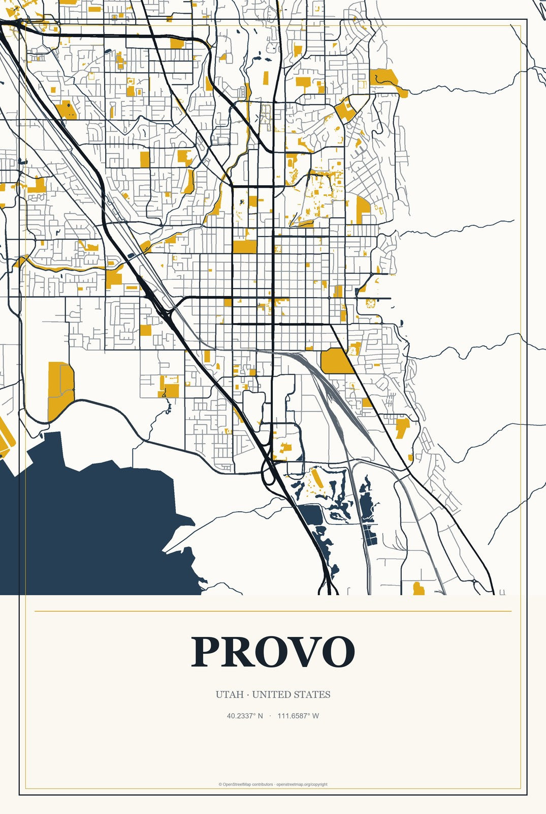 Provo, Utah City Map Aluminum Sign in Citrine Modern style