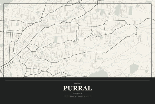 Purral, Costa Rica City Map Aluminum Sign in Museum Plaque style