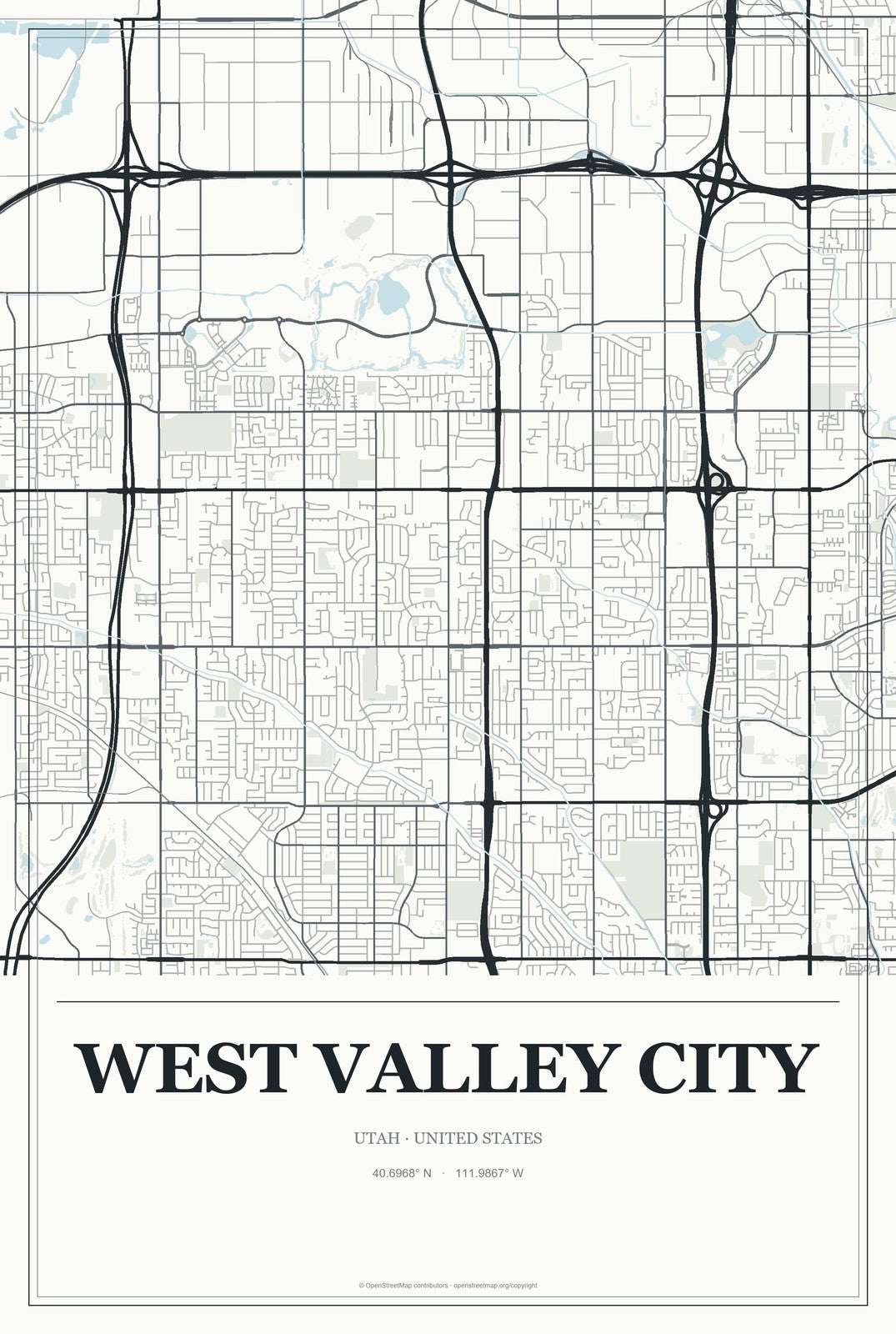 West Valley City, Utah City Map Aluminum Sign in Gallery Air style