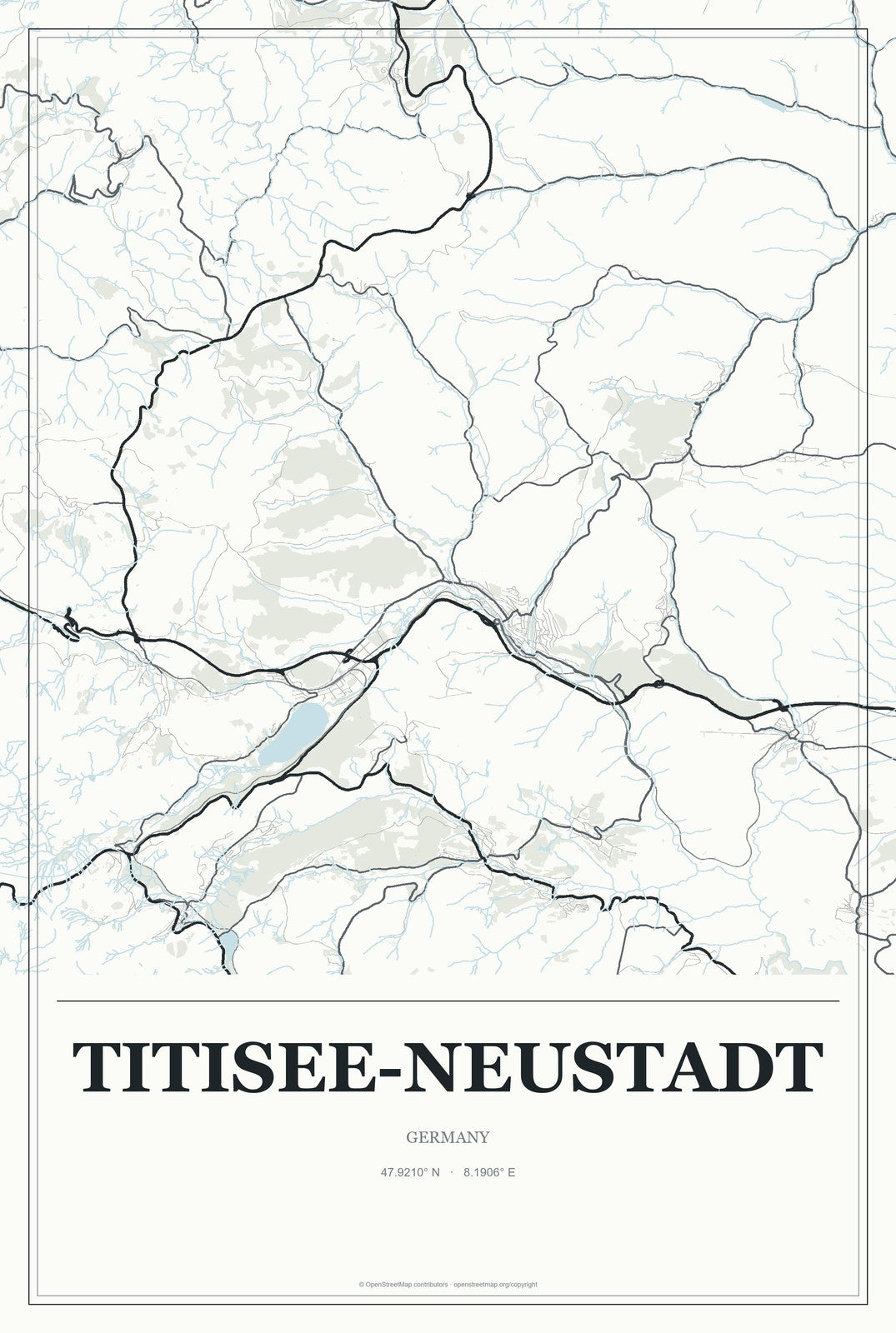 Titisee-Neustadt, Germany City Map Aluminum Sign in Gallery Air style