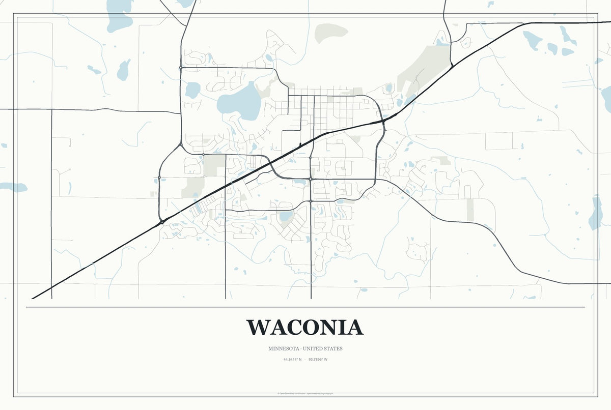 Waconia, Minnesota City Map Aluminum Sign in Gallery Air style