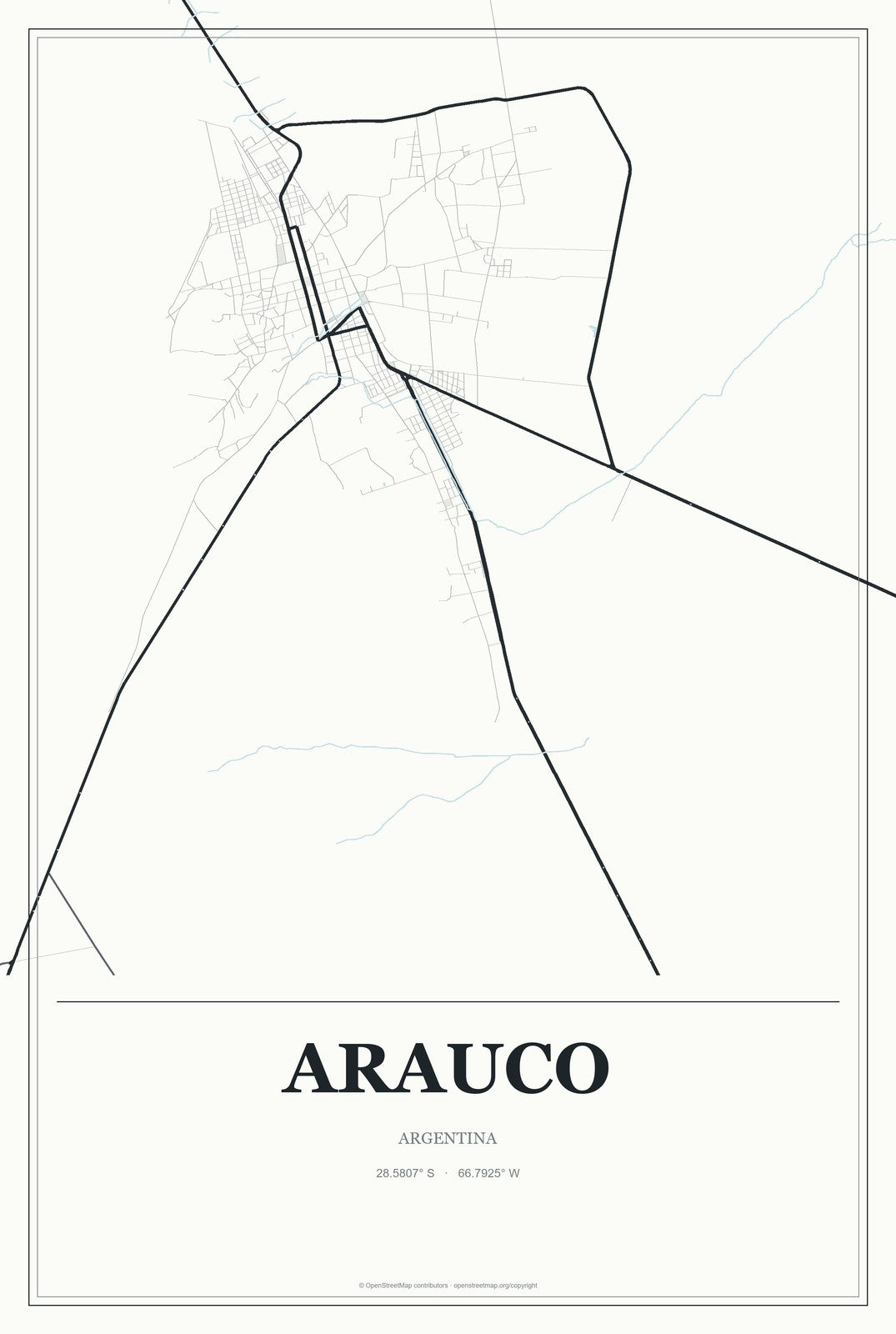 Arauco, Argentina City Map Aluminum Sign in Gallery Air style