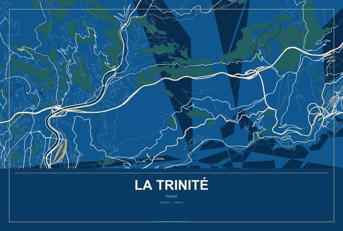 La Trinité, France City Map Aluminum Sign in Harbor Cobalt style