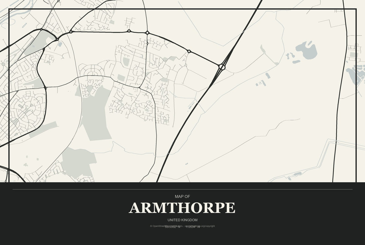 Armthorpe, United Kingdom City Map Aluminum Sign in Museum Plaque style