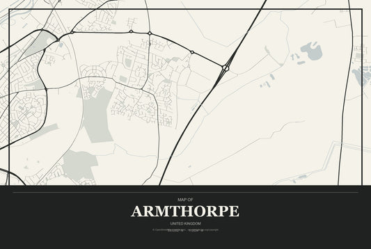 Armthorpe, United Kingdom City Map Aluminum Sign in Museum Plaque style