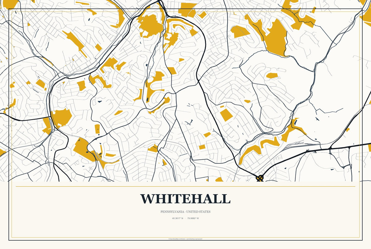 Whitehall, Pennsylvania City Map Aluminum Sign in Citrine Modern style