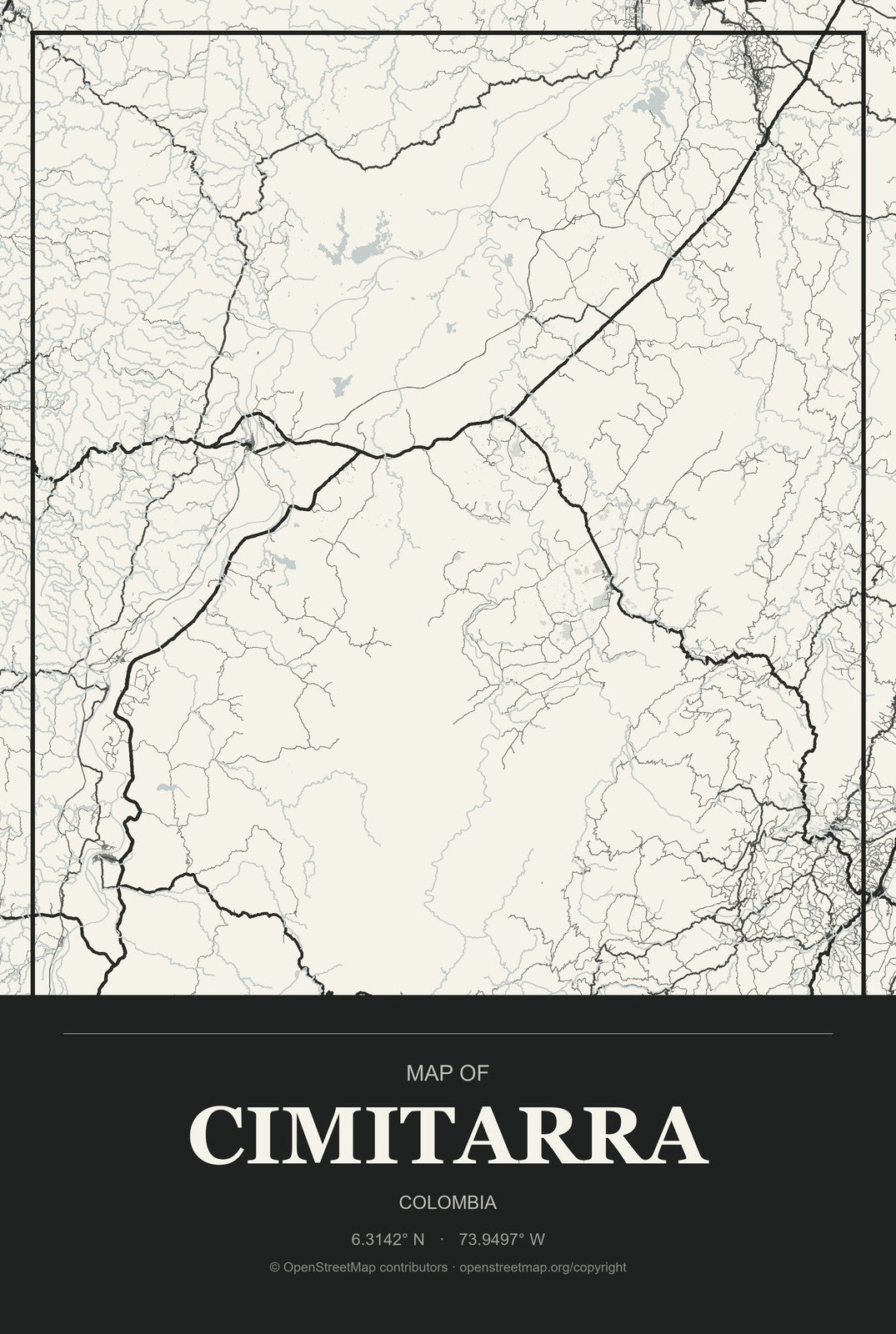 Cimitarra, Colombia City Map Aluminum Sign in Museum Plaque style