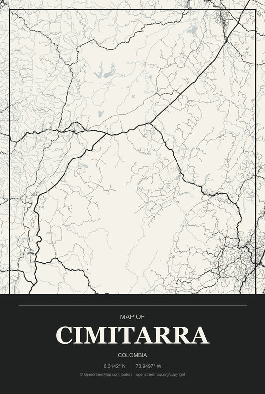 Cimitarra, Colombia City Map Aluminum Sign in Museum Plaque style