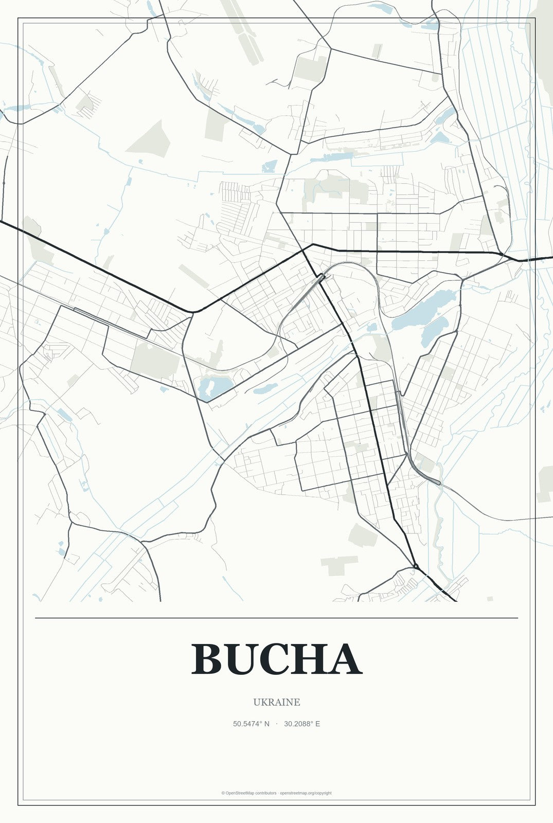 Bucha, Ukraine City Map Aluminum Sign in Gallery Air style