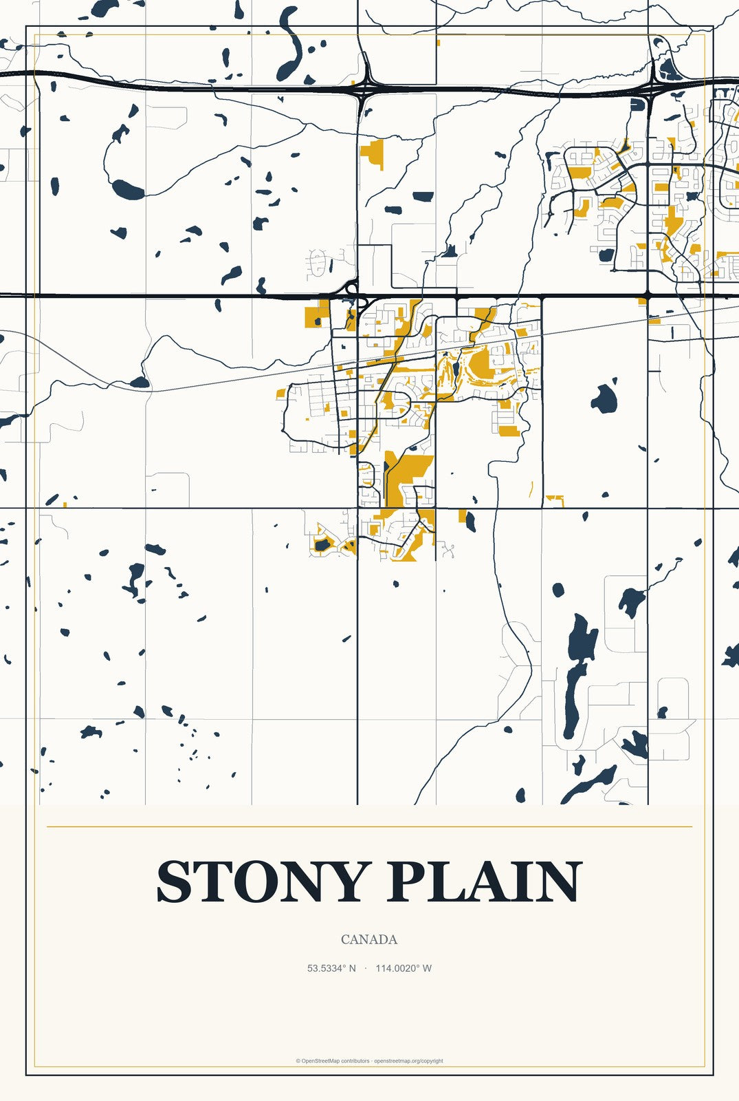Stony Plain, Canada City Map Aluminum Sign in Citrine Modern style