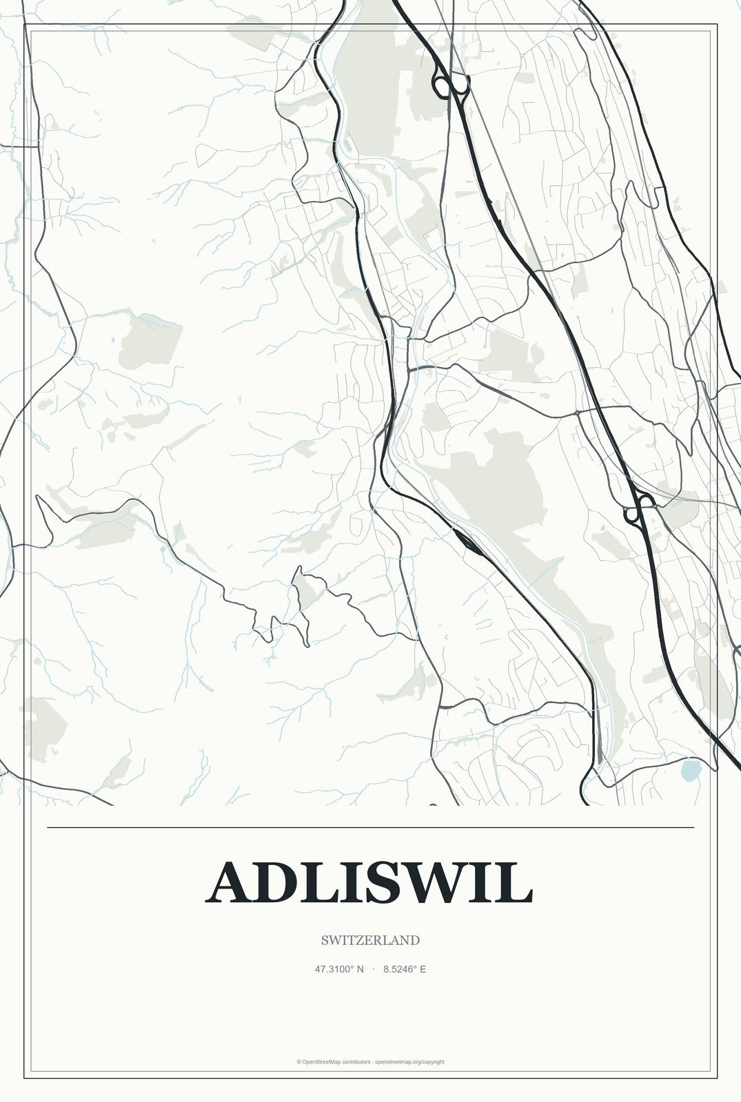 Adliswil, Switzerland City Map Aluminum Sign in Gallery Air style