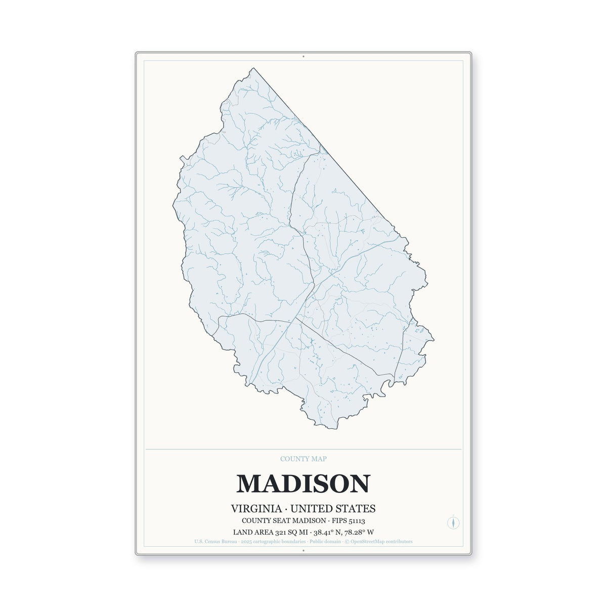 Madison County, Virginia Map Aluminum Sign in Gallery Air style