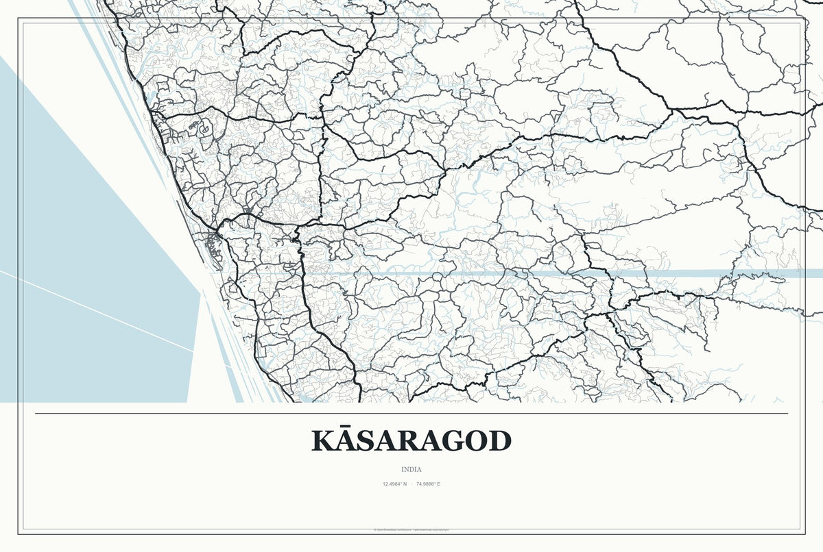 Kāsaragod, India City Map Aluminum Sign in Gallery Air style