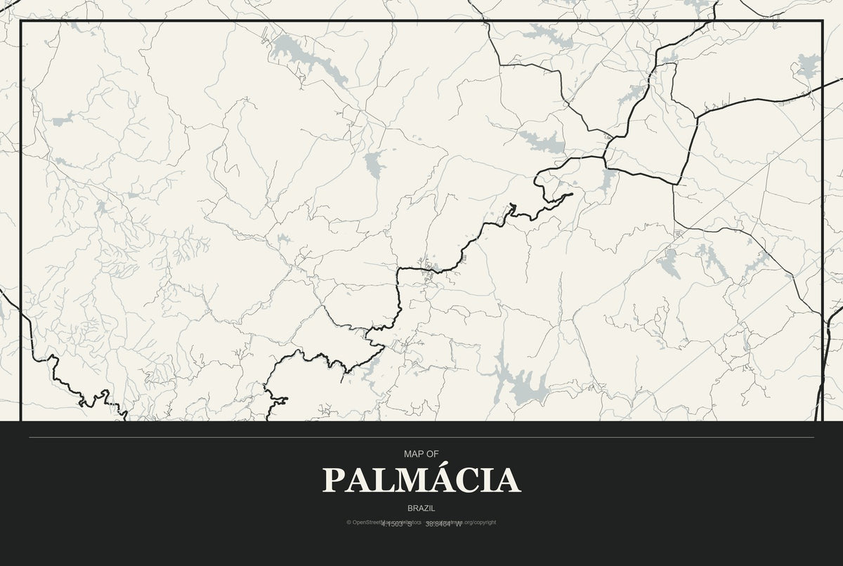 Palmácia, Brazil City Map Aluminum Sign in Museum Plaque style