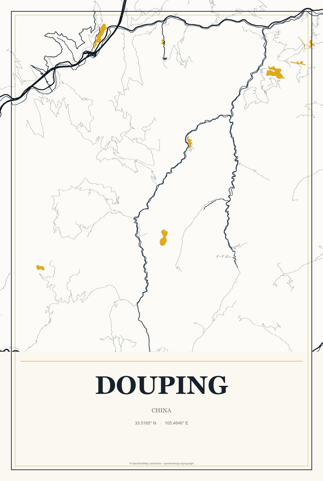 Douping, China City Map Aluminum Sign in Citrine Modern style
