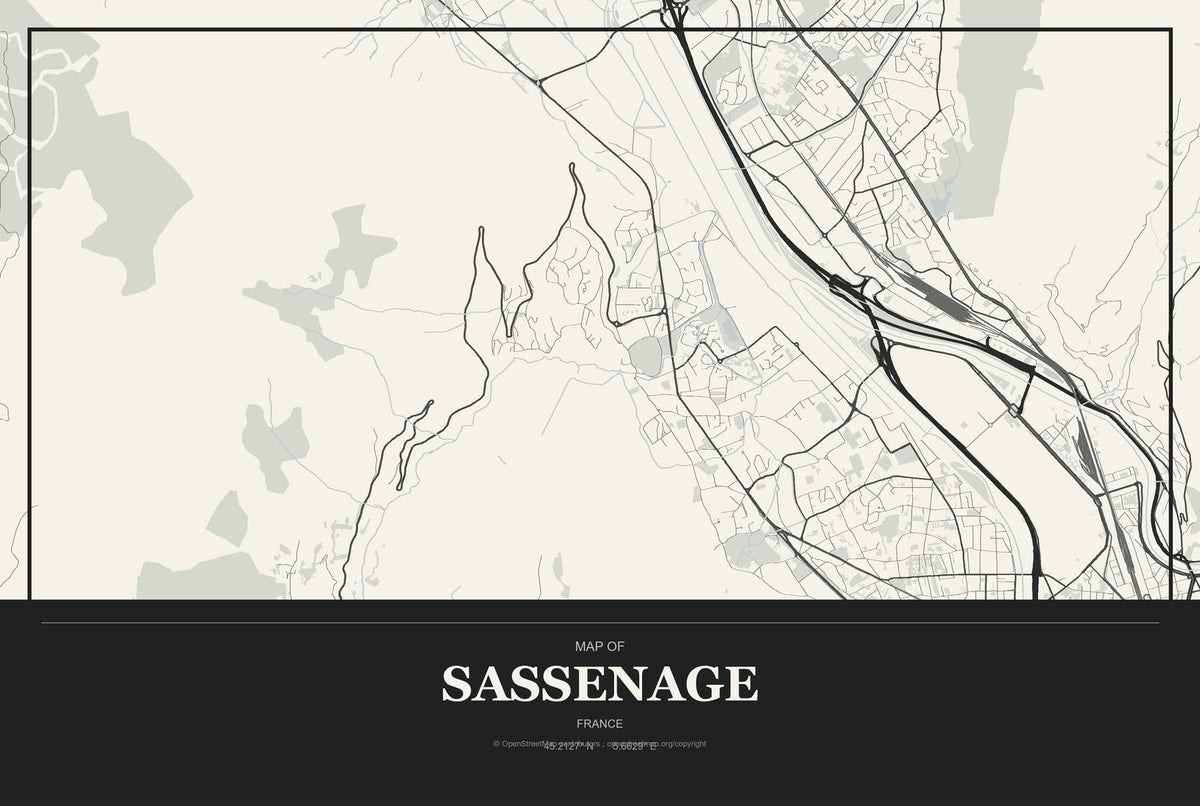 Sassenage, France City Map Aluminum Sign in Museum Plaque style