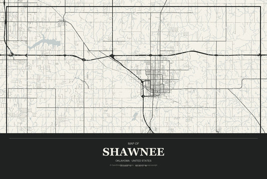 Shawnee, Oklahoma City Map Aluminum Sign in Museum Plaque style