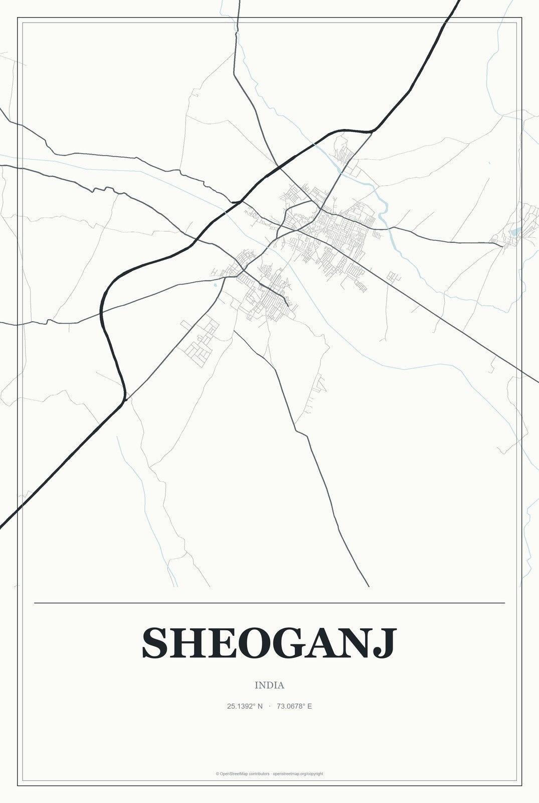 Sheoganj, India City Map Aluminum Sign in Gallery Air style