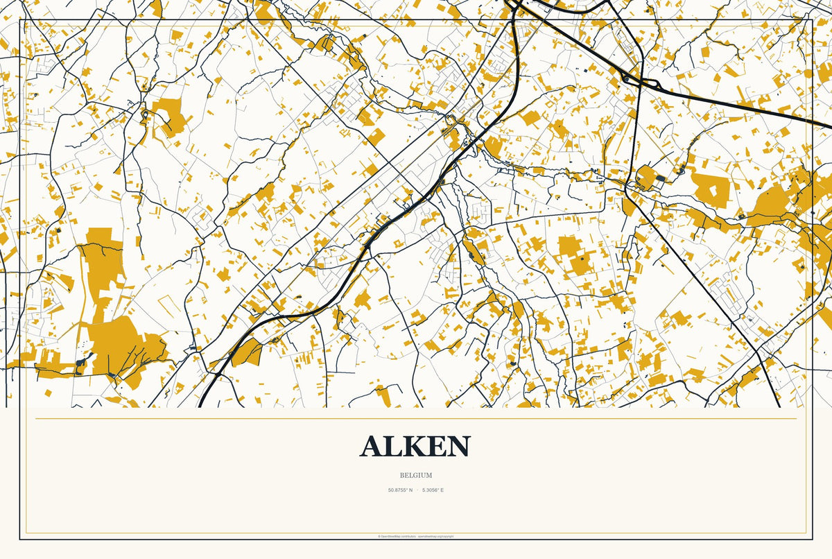 Alken, Belgium City Map Aluminum Sign in Citrine Modern style