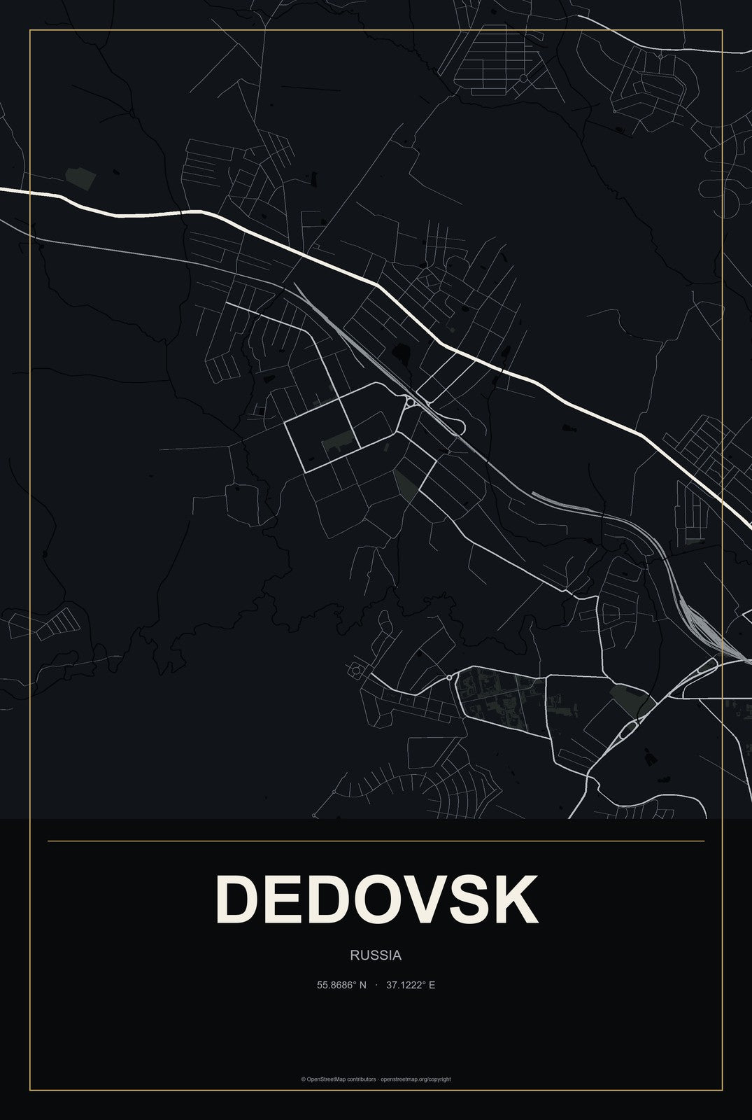 Dedovsk, Russia City Map Aluminum Sign in Metropolitan Noir style
