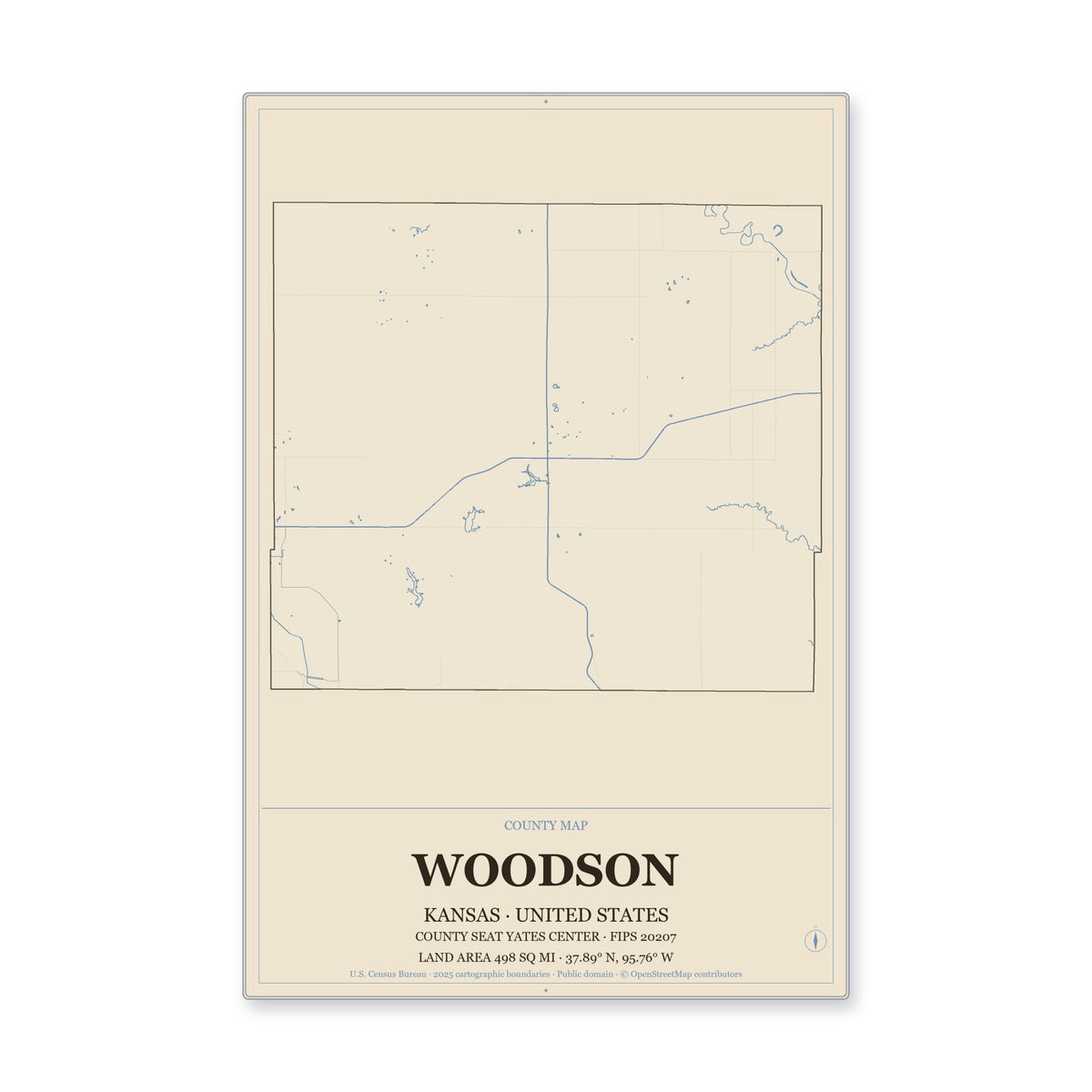 Woodson County, Kansas Map Aluminum Sign in Heritage Nautical style