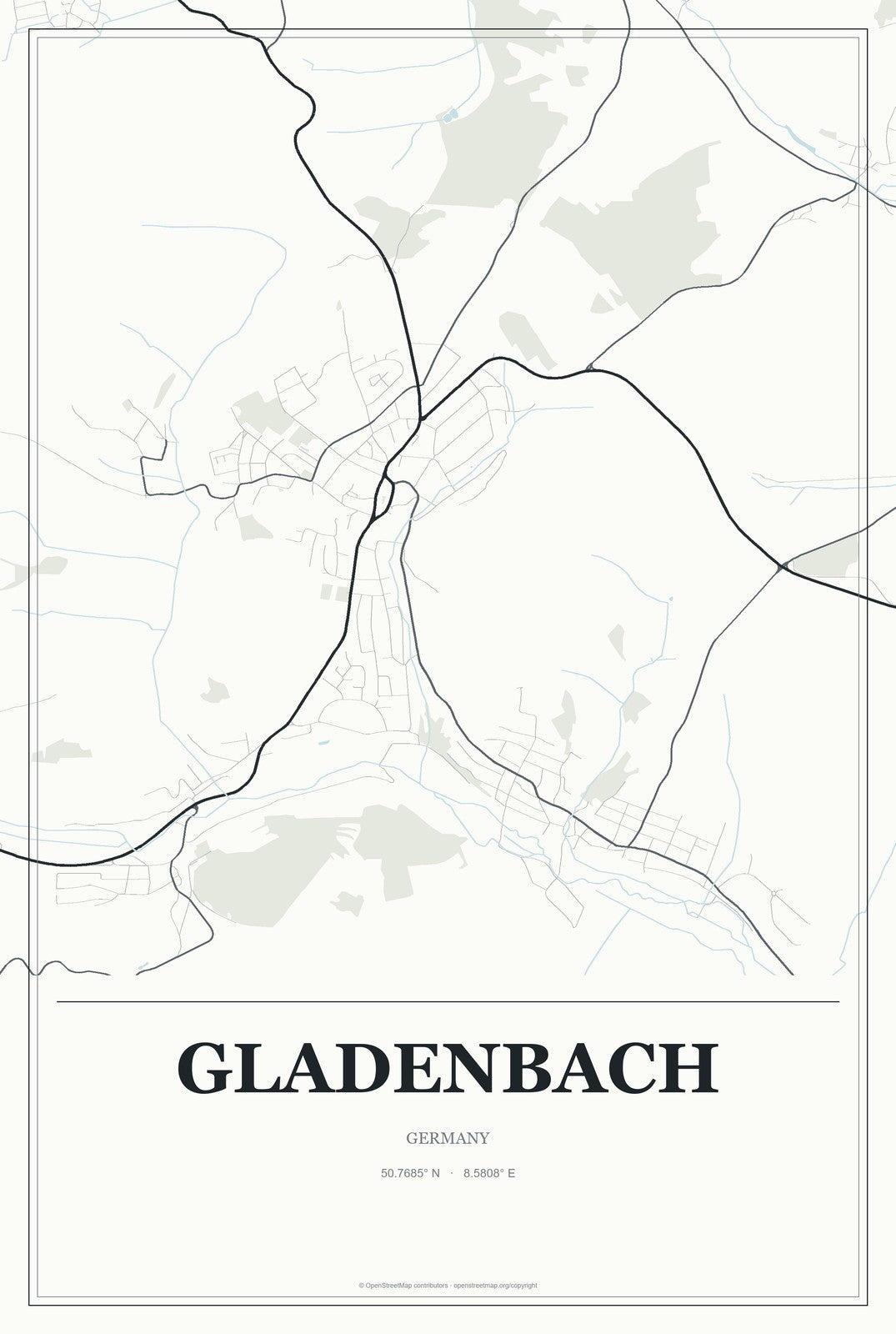 Gladenbach, Germany City Map Aluminum Sign in Gallery Air style