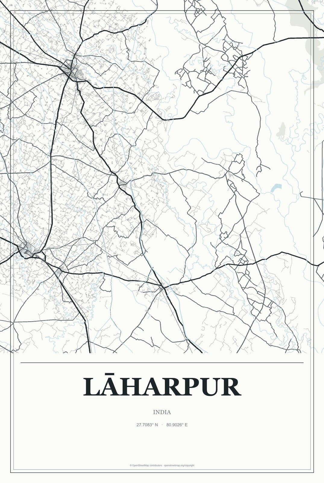 Lāharpur, India City Map Aluminum Sign in Gallery Air style