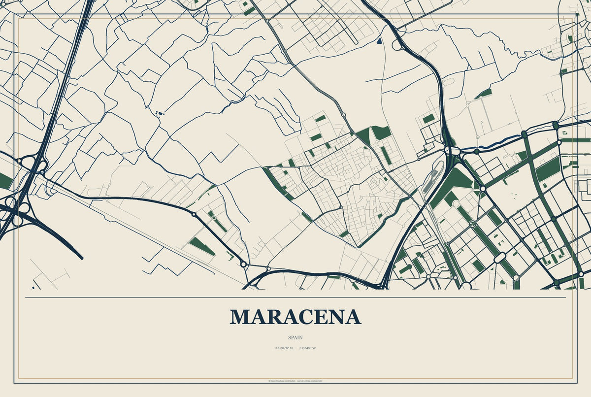 Maracena, Spain City Map Aluminum Sign in Coastal Cutout style