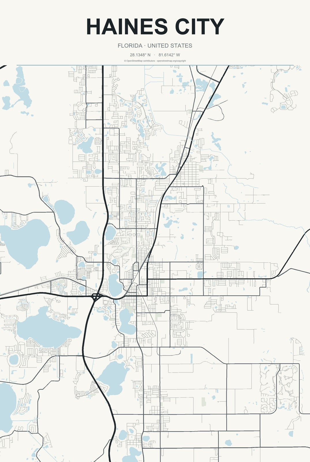 Haines City, Florida City Map Aluminum Sign in Headline Atlas style
