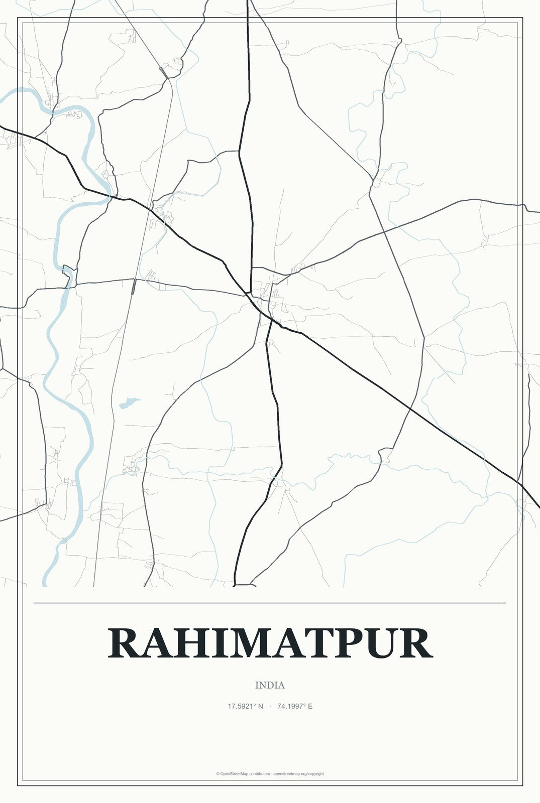 Rahimatpur, India City Map Aluminum Sign in Gallery Air style