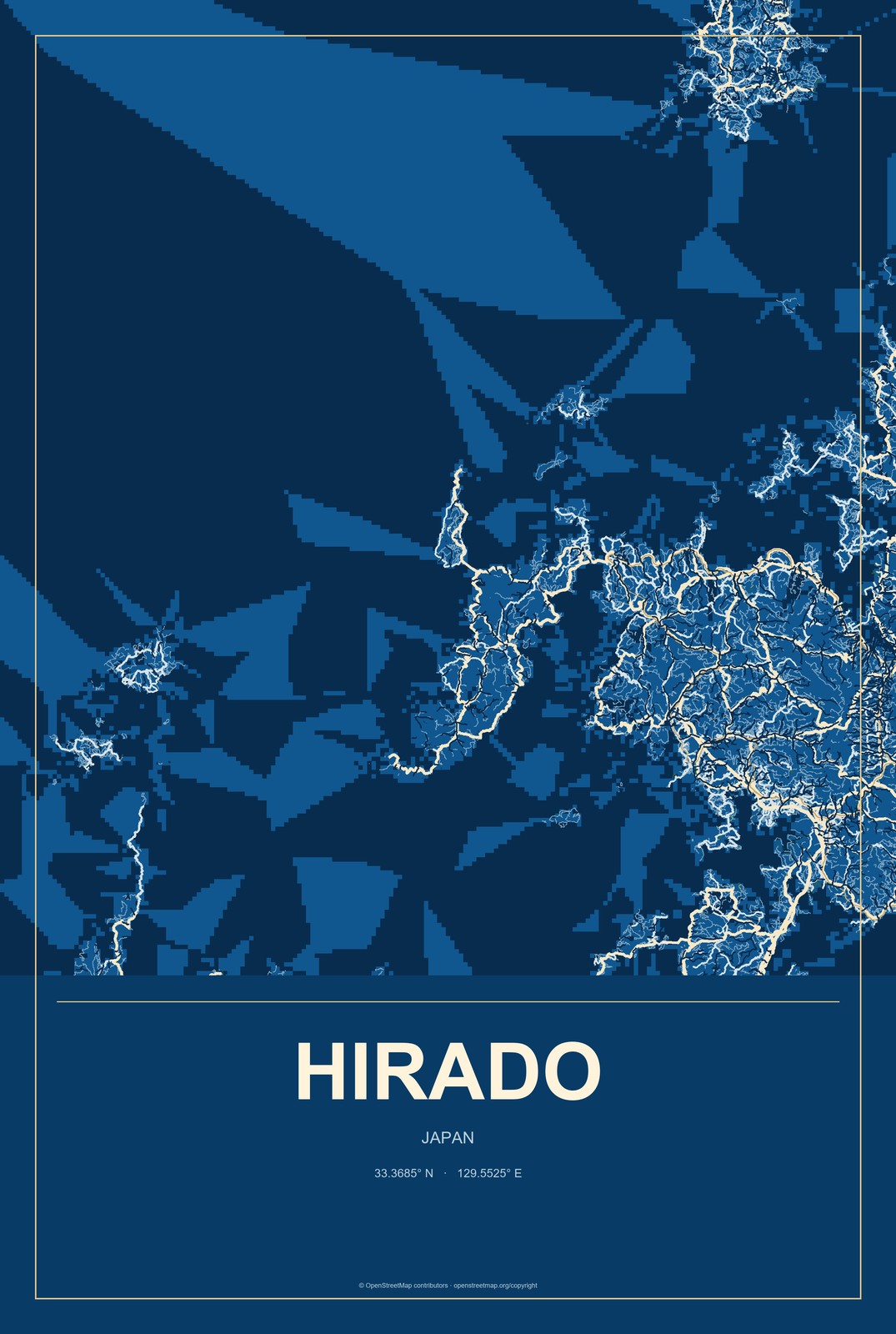 Hirado, Japan City Map Aluminum Sign in Harbor Cobalt style