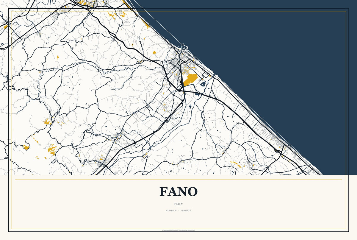 Fano, Italy City Map Aluminum Sign in Citrine Modern style