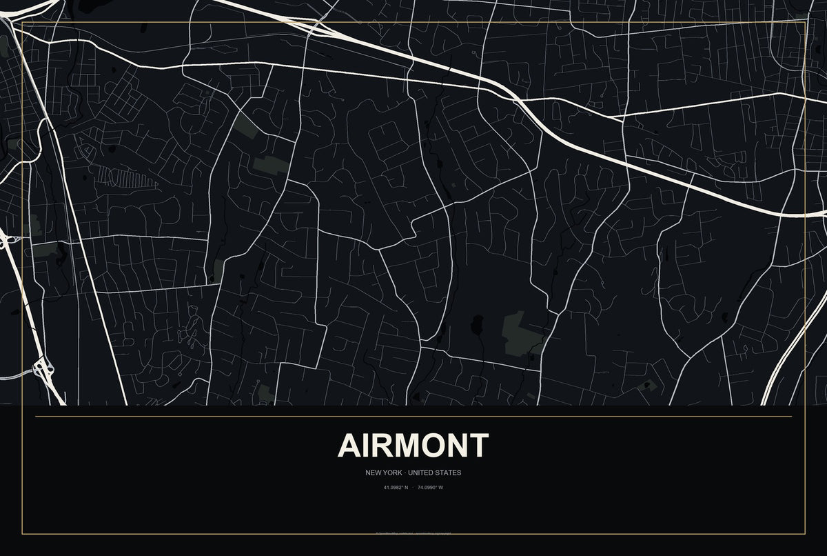 Airmont, New York City Map Aluminum Sign in Metropolitan Noir style