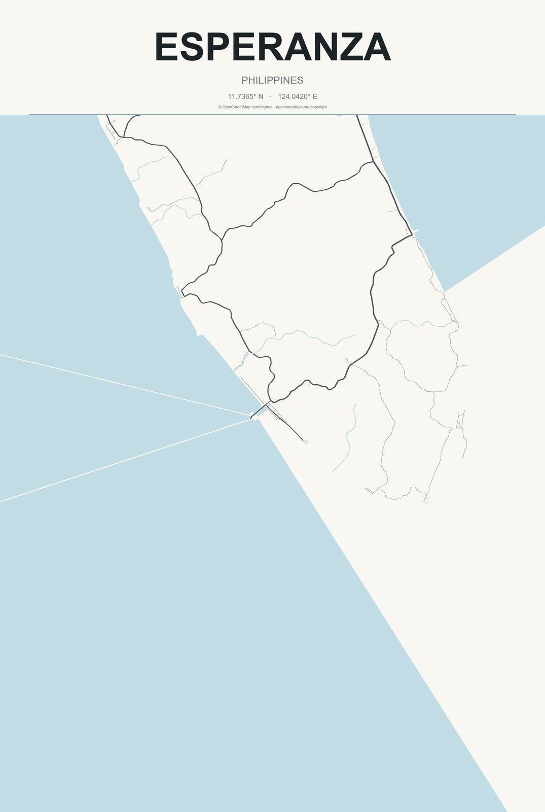 Esperanza, Philippines City Map Aluminum Sign in Headline Atlas style