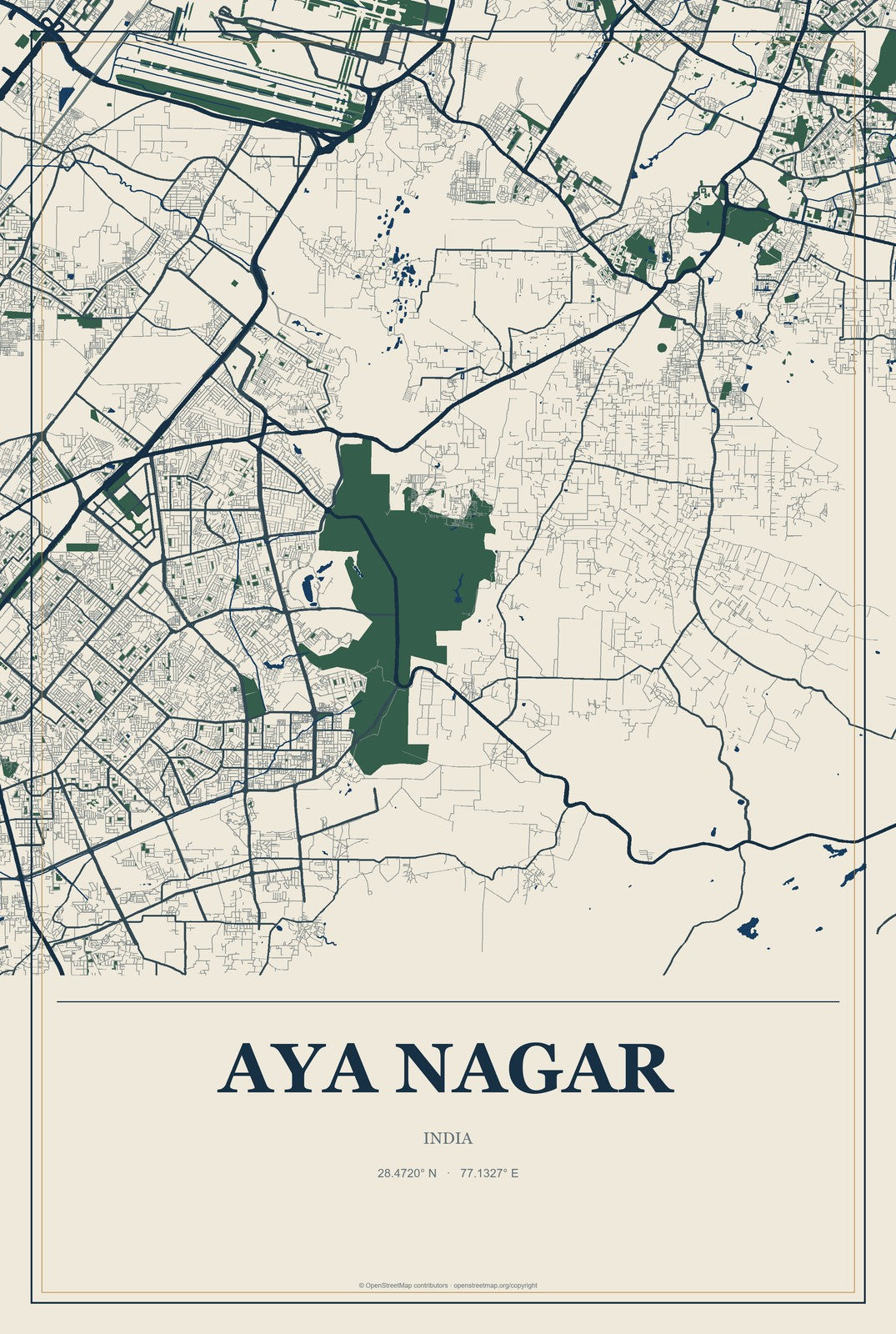 Aya Nagar, India City Map Aluminum Sign in Coastal Cutout style